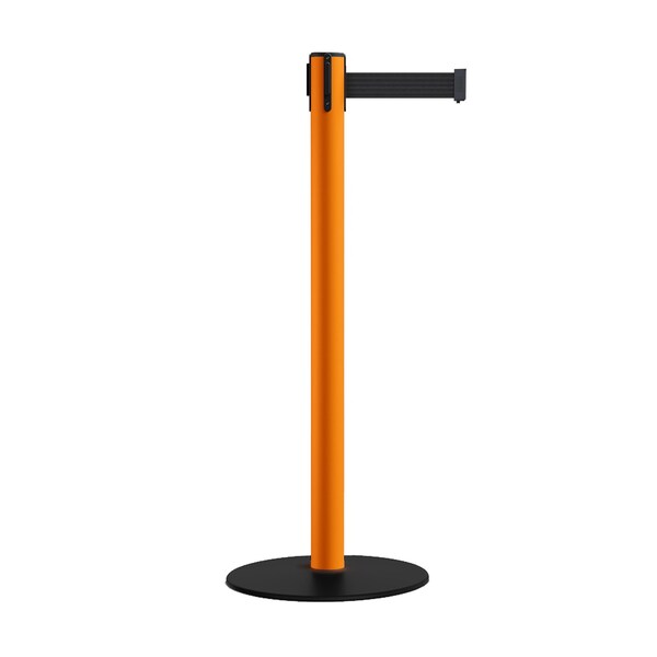 Montour Line Retractable Belt Stanchion, Low Base, 2.5" Orange Post 7.5'Black Belt S400-OR-BK-75 - main